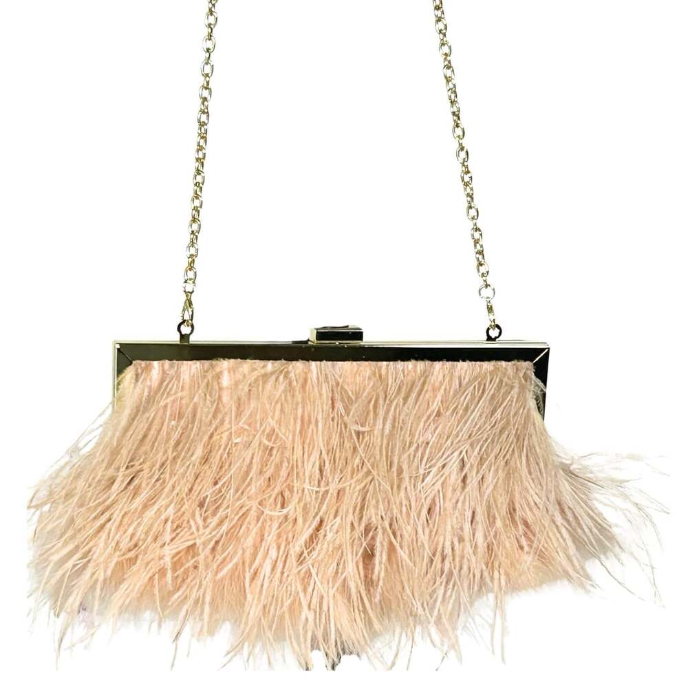 NWT Charlie RSVP Blush Feather Formal  Bag with Gold